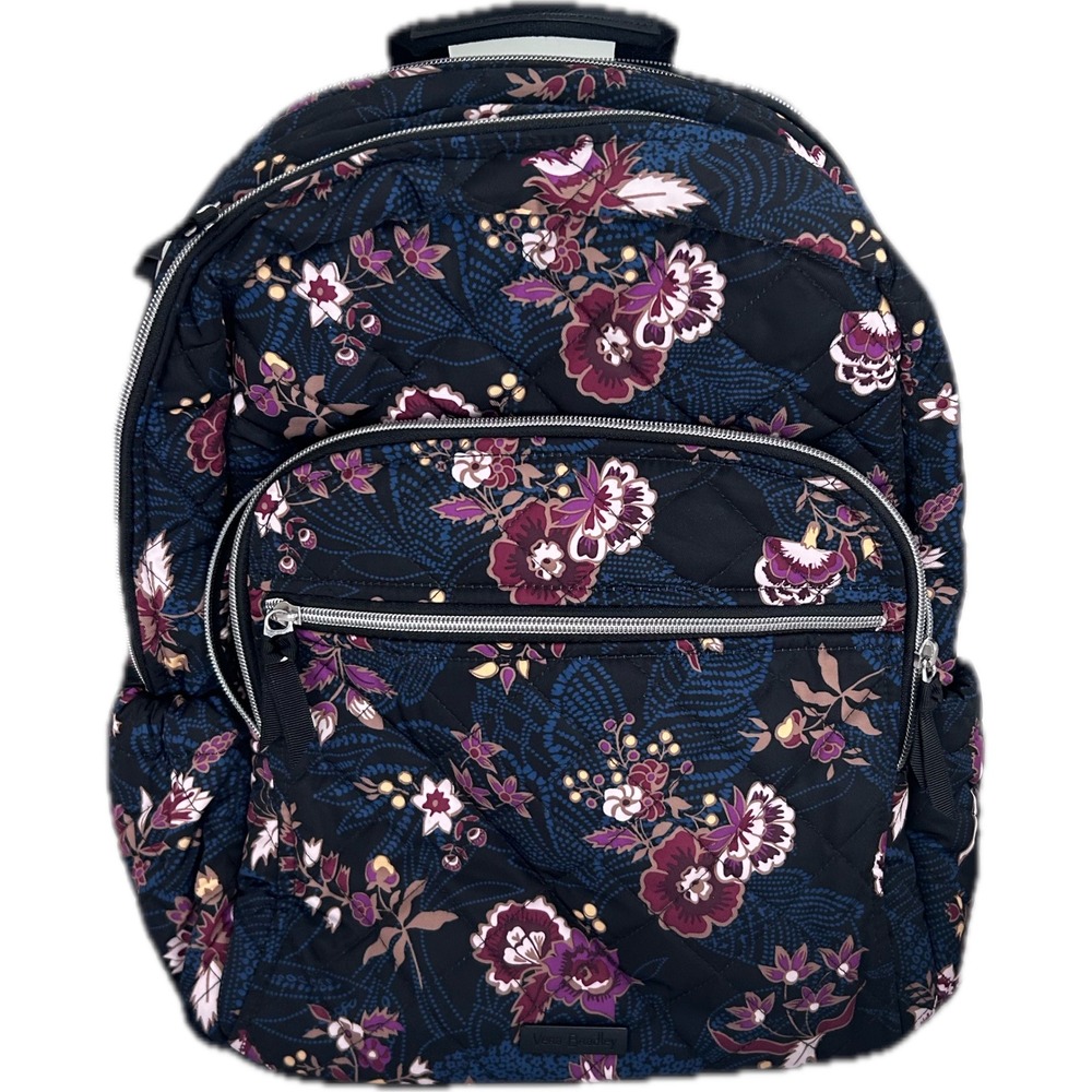 Vera Bradley XL Campus Backpack Women Black Felicity Floral Excellent Quilted